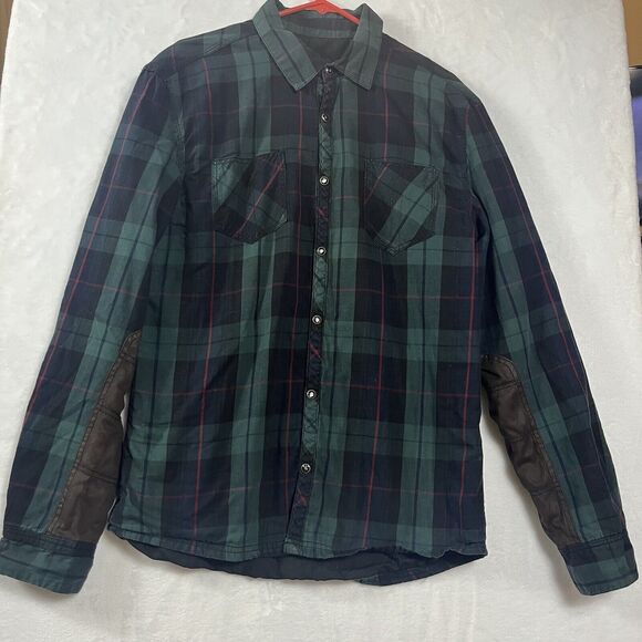 ZARA Men Cotton Green Check Plaid Over Jacket Shacket Snap Quilted Size XL - Picture 1 of 12